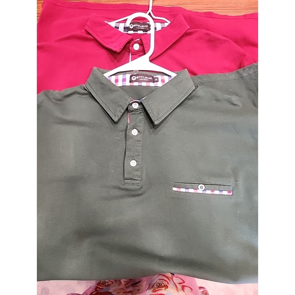 2 STTLZMC Men's Size XL Burgundy Red And Green‎ Polos Chest 48" L29"